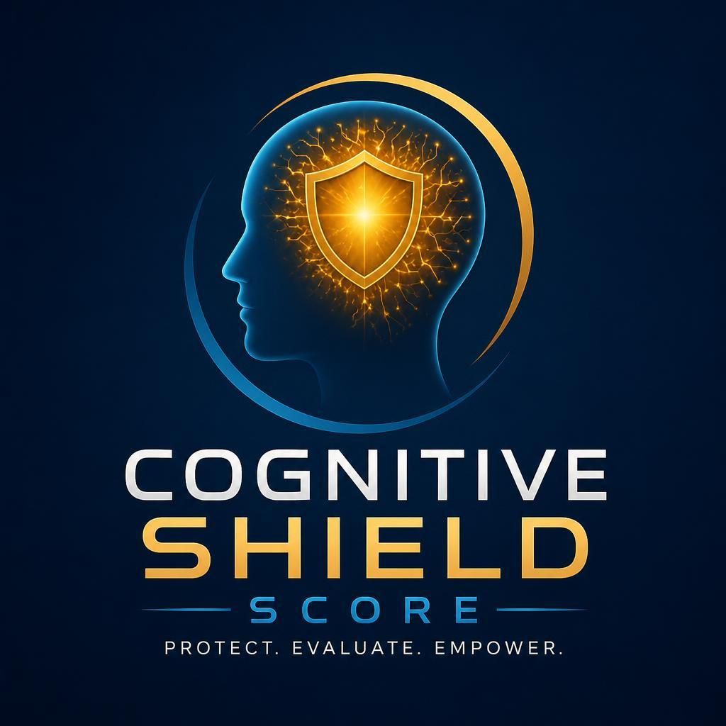 The Cognitive Shield Score logo: a profile of a head with a glowing shield